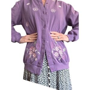 Jenny Buchanan Floral‎ Embroidered Cardigan Grandma Core Button Up Lavender M